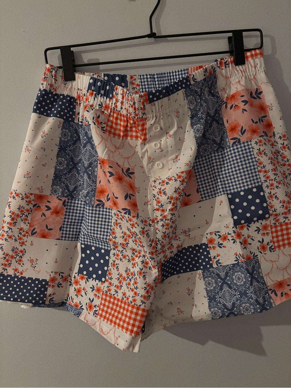 Zoe + Liv Patchwork Floral Navy & Orange High-Waist Shorts